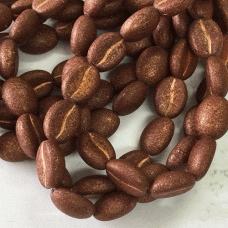 11x8mm Czech Glass Coffee Bean Beads - Burnt Umber with Etched Finish + Copper Wash - Pack of 10
