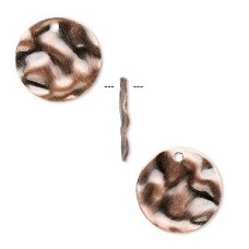 16mm Antique Copper Plated Steel Textured Flat Round Drop Charms - Pack of 10