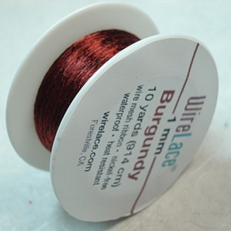 1mm Wire Lace Metallic Ribbon - Burgundy - 1m