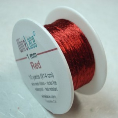 1mm Wire Lace Metallic Ribbon - Red - 1m
