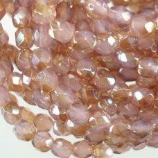 4mm Czech Firepolish Beads - Milky Pink Celsian - Pack of 50