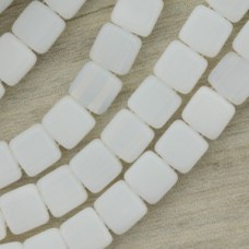6mm Czech Two Hole Tile Beads - Opaque White