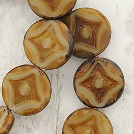 15mm Cz Table Cut Coin Beads - Caramel Picasso