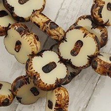 12mm Czech Table Cut Clover Beads - Beige Picasso - Pack of 5
