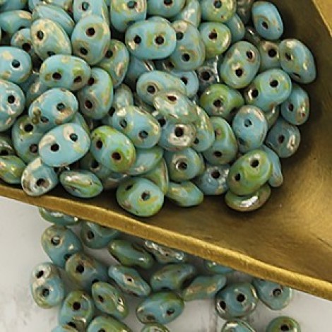 5x2mm Superduo 2-Hole Beads - Baby Blue Silver Picasso - 24gm 5x2mm Superduo 2-Hole Beads - Baby Blue Silver Picasso - 24gm