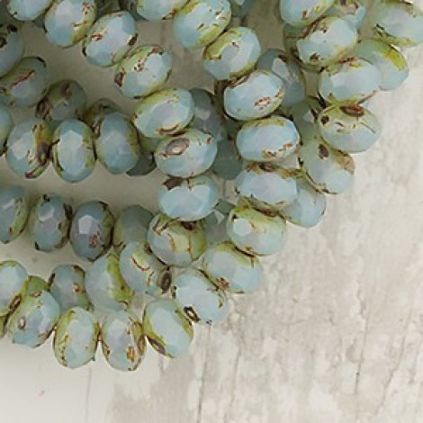 5x3mm Czech Firepolish Rondelles - Aqua Opal Picasso - Pack of 20