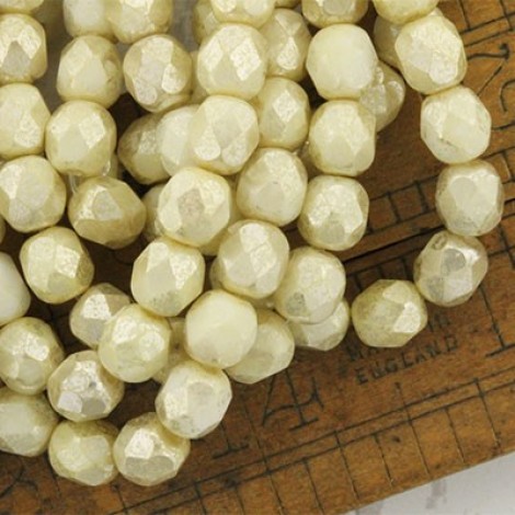 6mm Czech Glass Firepolish Beads - Beige Silver Champagne - Pack of 20
