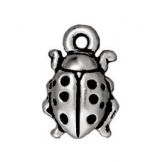 13mm TierraCast Ladybug Charm - Antique Fine Silver Plated