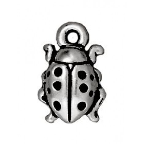 13mm TierraCast Ladybug Charm - Antique Fine Silver Plated