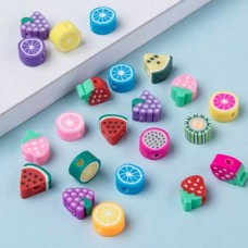 7-12mm Handmade Polymer Clay Fruit Theme Beads - Mixed - Pack of 100