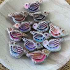 11x22x8mm Czech Bird Bead - Matte White with Rainbow Wash - Each