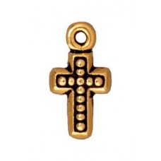 15mm TierraCast Beaded Cross Charm - Antique Gold - Pack of 2