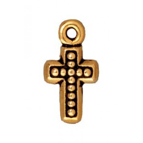 15mm TierraCast Beaded Cross Charm - Antique Gold - Pack of 2