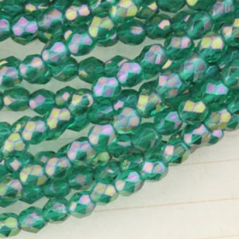 4mm Czech Firepolish Beads - Luster Iris Emerald - Pack of 50