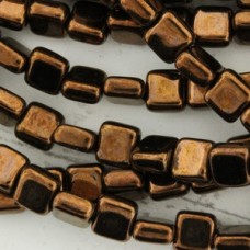 6mm Czech Flat Square Beads - Dark Bronze