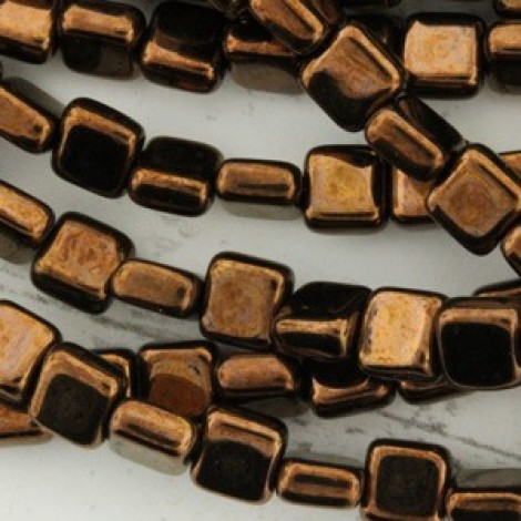 6mm Czech Flat Square Tile Beads - Dark Bronze - Pack of 20