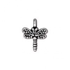 15mm TierraCast Small Dragonfly Charm - Antique Fine Silver Plated - Pack of 2