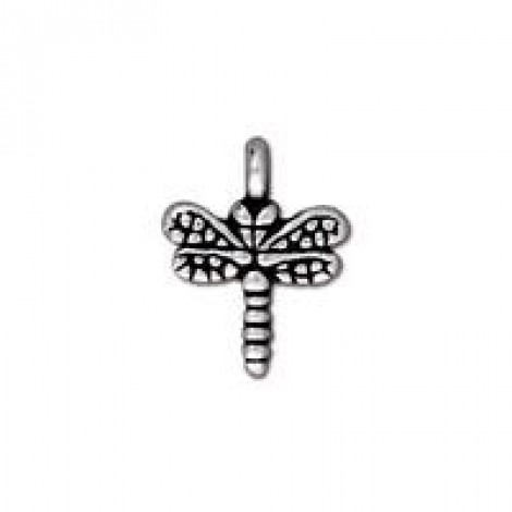 15mm TierraCast Small Dragonfly Charm - Antique Fine Silver Plated - Pack of 2