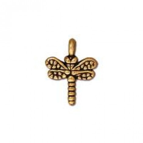 15mm TierraCast Small Dragonfly Charm - Antique Gold