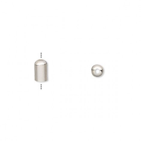 3mm (ID) Silver Plated Cord End Caps w/Hole - Pack of 10