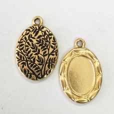 29x19mm (10x16mmID) TierraCast Oval Scalloped Picture Frame Charm - Ant 22K Gold Plated - Pack of 2
