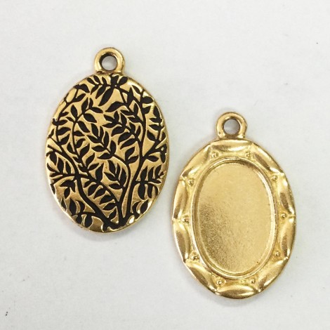 29x19mm (10x16mmID) TierraCast Oval Scalloped Picture Frame Charm - Ant 22K Gold Plated - Pack of 2
