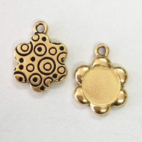 22mm (12mm ID) TierraCast Large Flower Picture Frame Charms - Ant 22K Gold Plated - Pack of 2 22mm (12mm ID) TierraCast Large Flower Picture Frame Charms - Ant 22K Gold Plated - Pack of 2