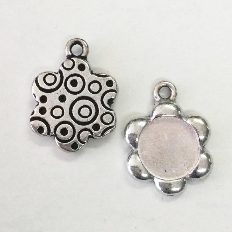 22mm (12mm ID) TierraCast Large Flower Picture Frame Charms - Ant Fine Silver - Pack of 2 22mm (12mm ID) TierraCast Large Flower Picture Frame Charms - Ant Fine Silver - Pack of 2
