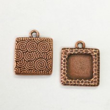 18mm (12mm ID) TierraCast Hammertone Square Picture Frame Charm - Antique Copper - Pack of 2