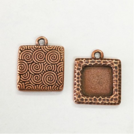18mm (12mm ID) TierraCast Hammertone Square Picture Frame Charm - Antique Copper - Pack of 2 18mm (12mm ID) TierraCast Hammertone Square Picture Frame Charm - Antique Copper - Pack of 2