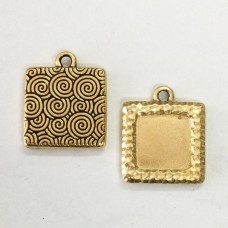 18mm (12mm ID) TierraCast Hammertone Square Picture Frame Charm - 22K Gold Plate - Pack of 2