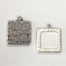 18mm (12mm ID) TierraCast Hammertone Square Picture Frame Charm - Fine Silver Plated - Pack of 2