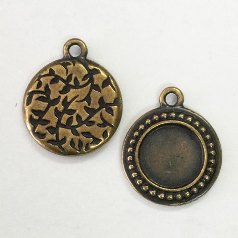 20mm (12mm ID) TierraCast Beaded Round Bezel Frame Charm - Brass Oxide - Pack of 2 20mm (12mm ID) TierraCast Beaded Round Bezel Frame Charm - Brass Oxide - Pack of 2