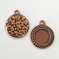 20mm (12mm ID) TierraCast Beaded Round Bezel Frame Charm - Antique Copper - Pack of 2