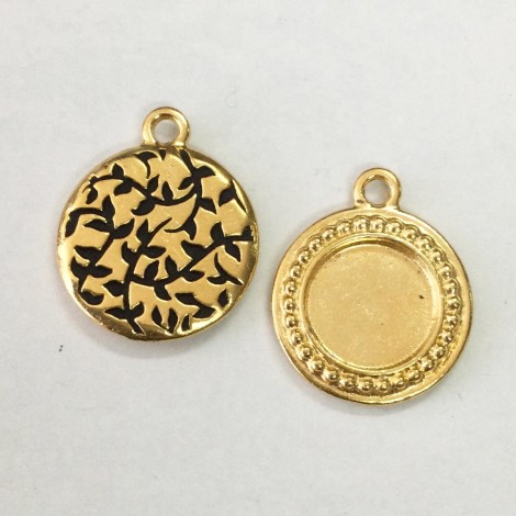 20mm (12mm ID) TierraCast Beaded Round Bezel Frame Charm - 22K Gold Plated - Pack of 2 20mm (12mm ID) TierraCast Beaded Round Bezel Frame Charm - 22K Gold Plated - Pack of 2
