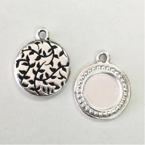 20mm (12mm ID) TierraCast Beaded Round Bezel Frame Charm - Fine Silver Plated - Pack of 2 20mm (12mm ID) TierraCast Beaded Round Bezel Frame Charm - Fine Silver Plated - Pack of 2