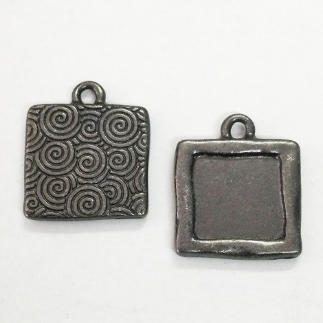 18mm (12mm ID) TierraCast Square Bezel Charm - Black Oxide - Pack of 2 18mm (12mm ID) TierraCast Square Bezel Charm - Black Oxide - Pack of 2