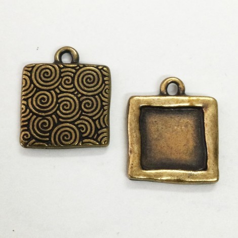 18mm (12mm ID) TierraCast Square Bezel Charm - Brass Oxide - Pack of 2 18mm (12mm ID) TierraCast Square Bezel Charm - Brass Oxide - Pack of 2