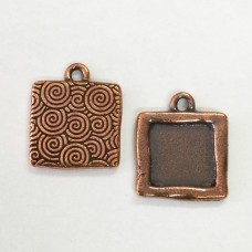 18mm (12mm) TierraCast Square Bezel Charm - Antique Copper Plated - Pack of 2 