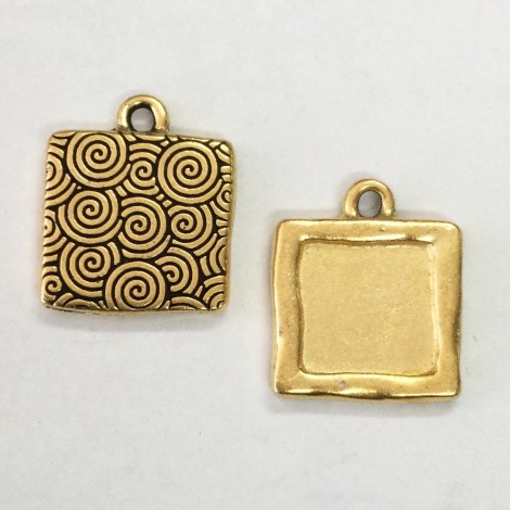 18mm (12mm) TierraCast Square Bezel Charm - 22K Gold Plated - Pack of 2 18mm (12mm) TierraCast Square Bezel Charm - 22K Gold Plated - Pack of 2