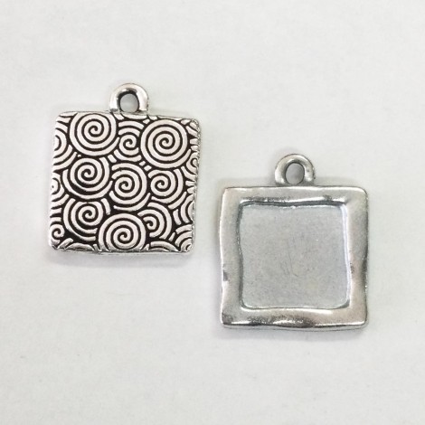 18mm (12mm) TierraCast Square Bezel Charm - Silver Plated - Pack of 2 