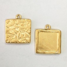 21mm (15mm ID) TierraCast Large Square Frame Drops - 22K Gold Plated  - Pack of 2