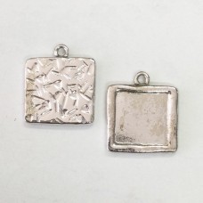 21mm (15mm ID) TierraCast Large Square Frame Drops - Fine Silver Plated - Pack of 2
