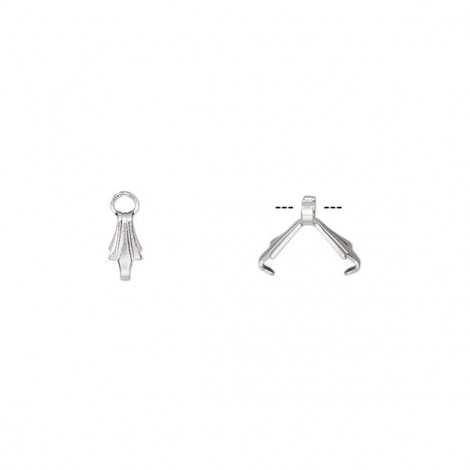 6.5x3mm Medium Ice-Pick Prong Bail with 2mm Loop - White (Dark Silver) Plated - Pack of 12