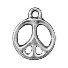 15mm TierraCast Peace Sign Charm - Rhodium Silver Plated