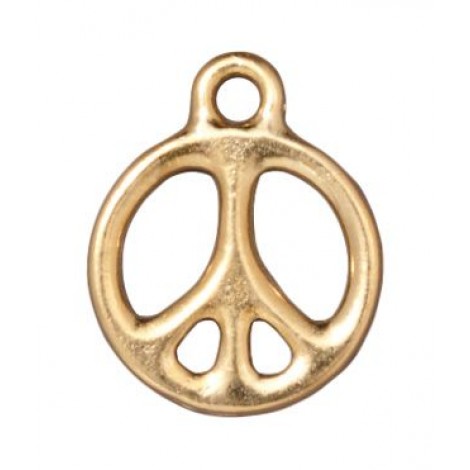 15mm TierraCast Peace Sign Charm - 22K Gold Plated - Each