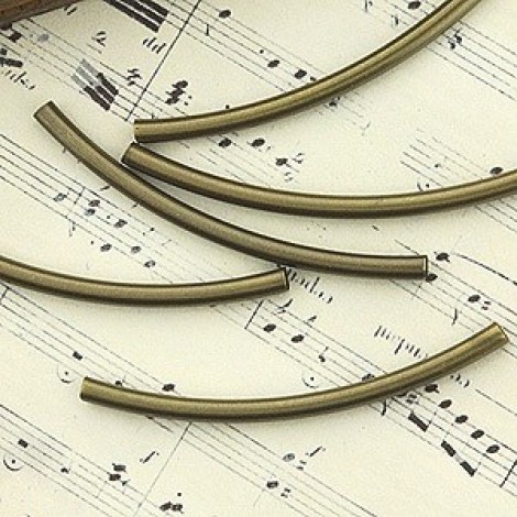 34x2mm (1mm ID) Curved Antique Brass Tube Beads - Pack of 8