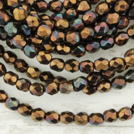 4mm Czech Firepolish Beads - Jet-Bronze Vega - Pack of 50