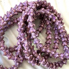 5x6mm Czech Baby Bell Flowers - Purple Metallic Picasso Finish -  - Pack of 10