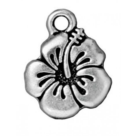 15mm TierraCast Hibiscus Flower Charm - Antique Fine Silver Plated